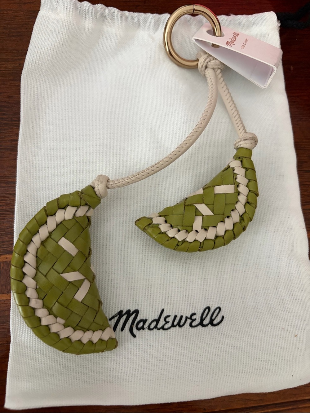 Madewell Lime and Cream Woven Tassel bag charm - Picture 2 of 3